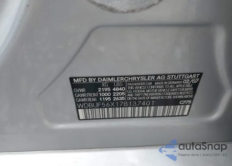 2007 Mercedes-Benz E 350 from USA, damaged, VIN WDBUF56X17B137401